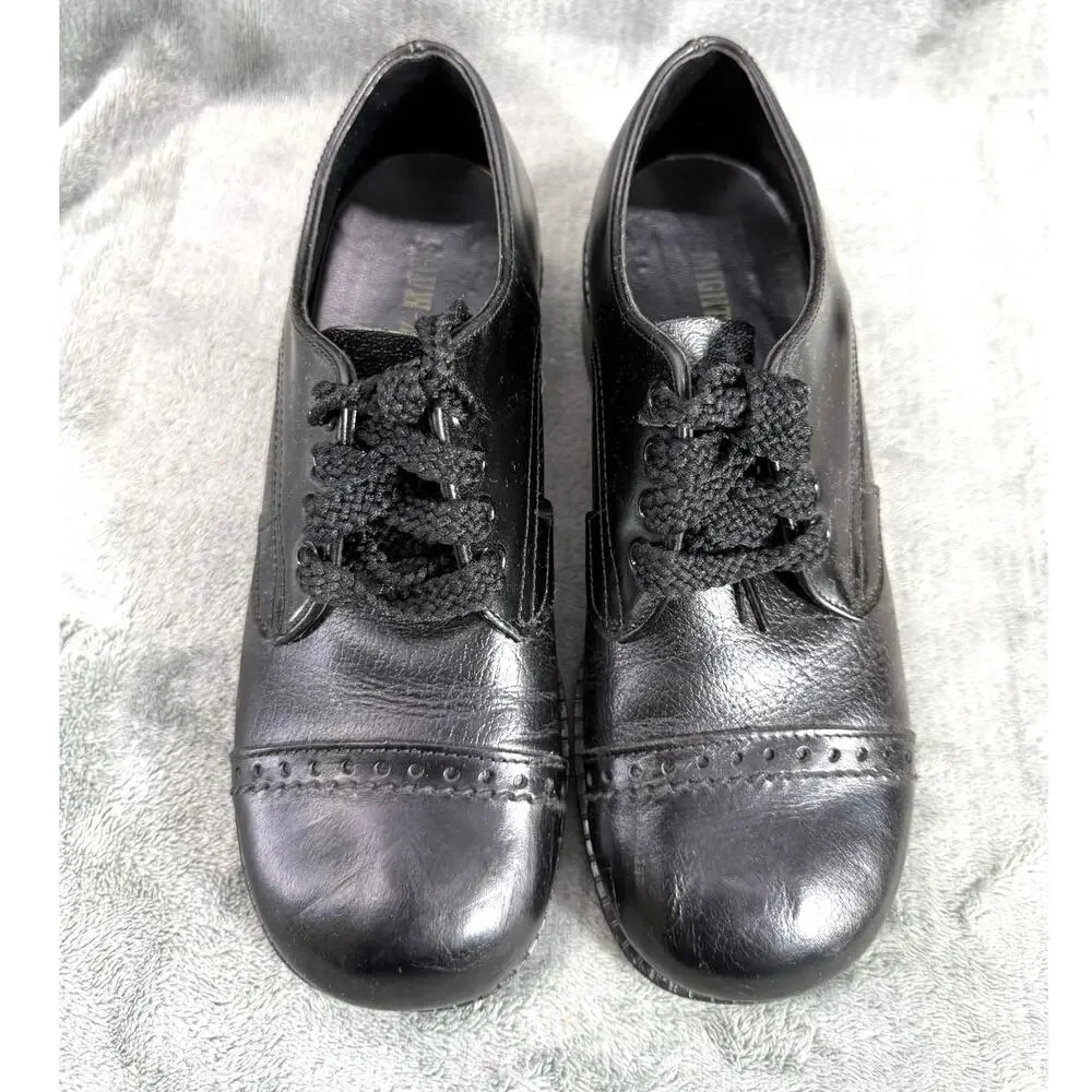 Vintage Sears Black Leather Cap Toe Oxford Kids Size 6.5D with Original Box